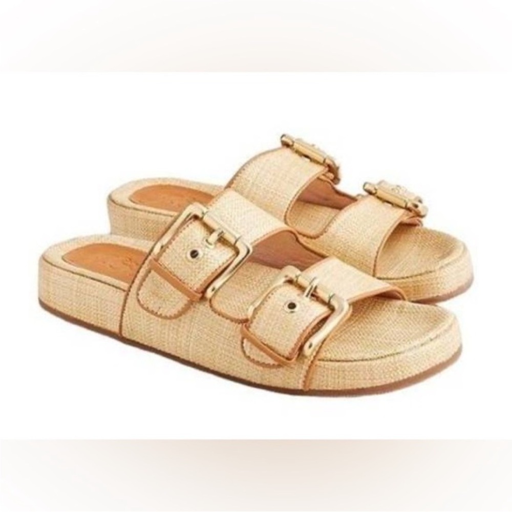 J.Crew Two Strap Buckle Woven Slides Sandals